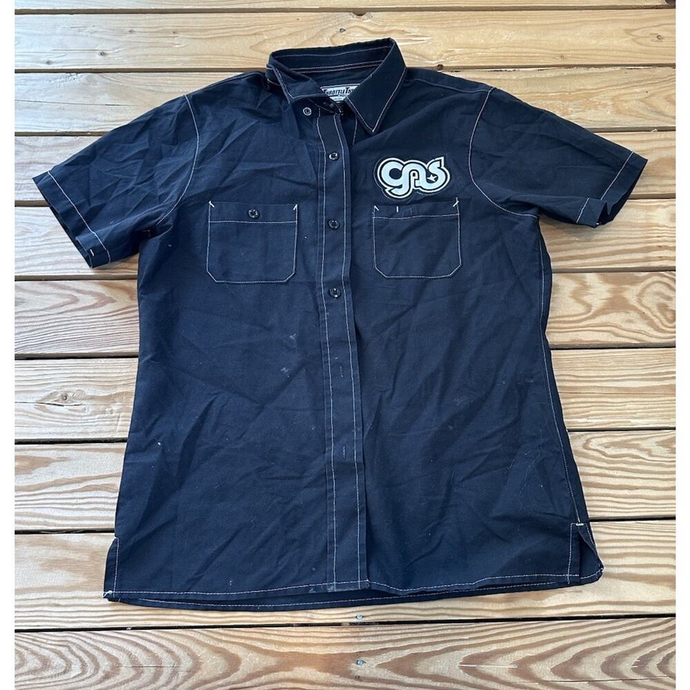 Throttle Threads Button Up Shirt Size Medium Men’s Black Short Sleeve